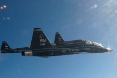 Pilots assigned to the 393d Bomb Squadron fly T-38 Talons in formation over Missouri, Oct. 26, 2017. The T-38 Talon is a twin-engine, high-altitude supersonic pilot trainer aircraft. The two-seat jet has a top speed of 858 miles per hour. As the world's first supersonic trainer, the T-38 first flew in 1959 and continues to be utilized to this day.